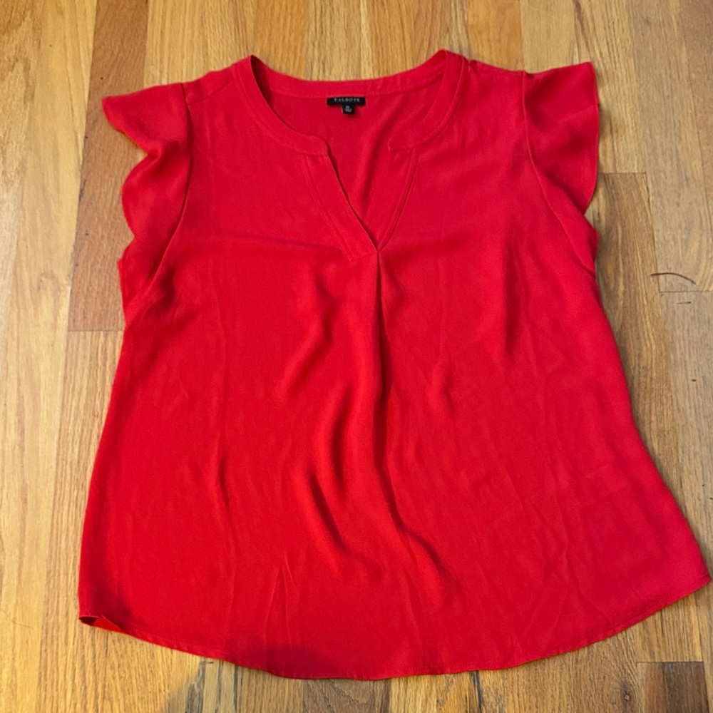 Talbots Vibrant Red Flutter Sleeve Blouse